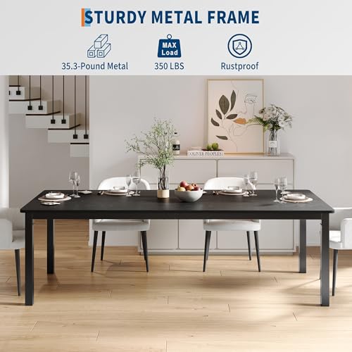 GarveeHome 78.7 in Industrial Dining Table for 6, Wooden Long Dinner Table with Mortise Tenon Design, Kitchen Table with Sturdy Metal Legs, for Dining Room Home Office Living Room, Black - Image 4
