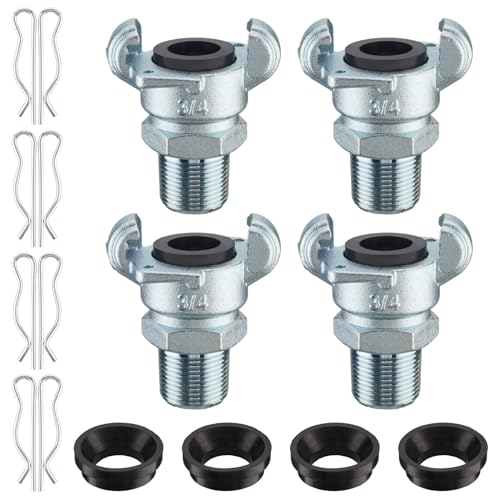 Therwen 4 Sets 3/4 Inch Chicago Air Fittings Npt Iron Air Hose Fitting 2 Lug Universal Coupling for Female and Male End(Male End)