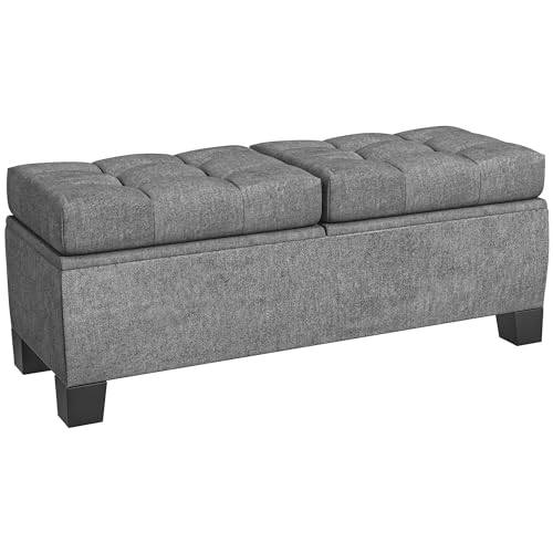 HOMCOM Panca Contenitore Fondoletto in Tessuto con Imbottitura Trapuntata a Bottoni, Panca per Ingresso e Camera da Letto, 116x41x47cm, Grigio