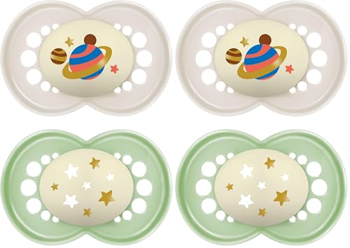 Image of MAM Night Pacifiers (2 Count), MAM Pacifiers 6+ Months, Best Pacifier for Breastfed Babies, Glow in The Dark Pacifier, Baby Unisex Pacifier, 6-16- 2 Count (Pack of 2)