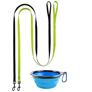 2 Pack Puppy Dog Leash Cat Leash, Strong and Durable Leash with Easy to Use Collar Hook – Dog Leashes for Cat with Collapsible Pet Bowl Great for Small and Medium Dog (Set 3-Black+Green)