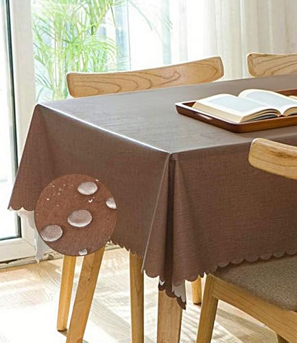 Fansu Mantel Mesa Rectangular Impermeable, PVC Mantel Antimanchas 90x90 cm, Marrón Waterproof Table Cloth para Mesa de Comedor para Exterior, Navidad, Fiestas