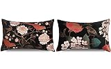DADAFISHER Golden Print Velvet Decorative Throw Pillow Covers 12x20 Inch, Vintage Bird Floral Outdoo