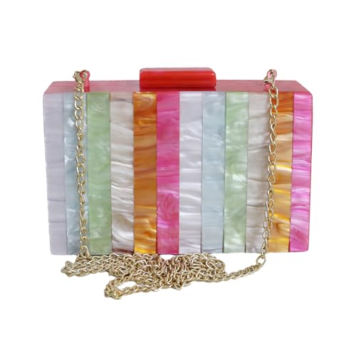 Image of Acrylic Clutch Purse for Women Colorful Evening Handbag Geometric Marbling Box Bag with Detachable Chain