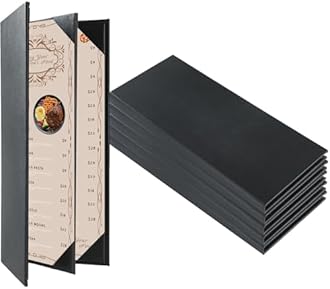 Restaurant Menu Covers Holders 4.25" x 11" | Pack of 5 Synthetic Leather Triple Fold Panels 4 View Angled Corners Black for Wine List, Drinks (5, Triple Fold Panels 4 View (4.25 x 11 inch))