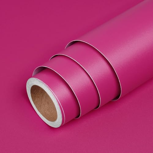 Image of Dark Pink Solid Matt Peel and Stick Wallpaper Contact Paper Wallpaper Modern Self Adhesive Wallpaper Decorative Removable 2 x 4 Feet