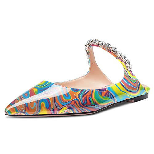 Aachcol Women Low Heel Flats Pumps Mary Jane Ankle Strap Slip-on Pointed Toe Slingback Dress Shoes Office Party Wedding Patent 0.5 Inch