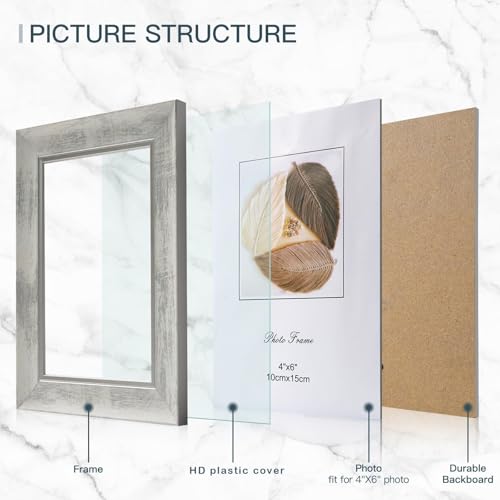 4 Pack 6x4 Picture Frames,Matted for 4x6 inch Photo Frames, 15 x 10 cm Wood Grain Color Farmhouse Rustic Photo Frame (4x6 inch)