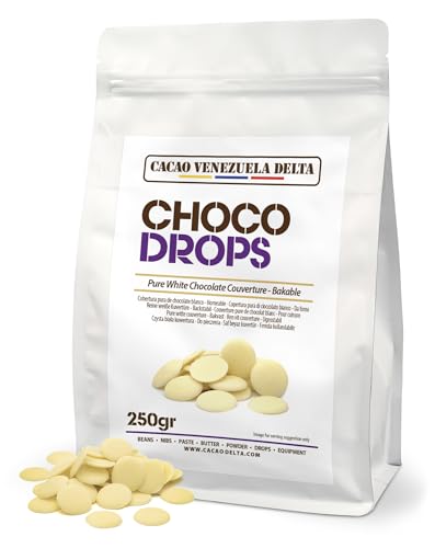 Cacao V Delta Chocolate Blanco Profesional 250g – Cobertura en Obleas con Manteca de Cacao – Ideal Repostería, Rellenos, Ganaches y Decoraciones – Fluidez densa para mayor control y acabados limpios