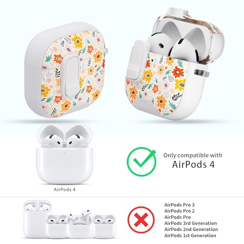 Image of for AirPods 4 Case with Safty Lock & Phone Stand,Cute Floral Pattern Style | PC&TPU Dual Layer Protective Cover with Keychain & Cleaner Pen for Apple AirPod 4th Generation 2024 Women(Bin Chrysanthemum)