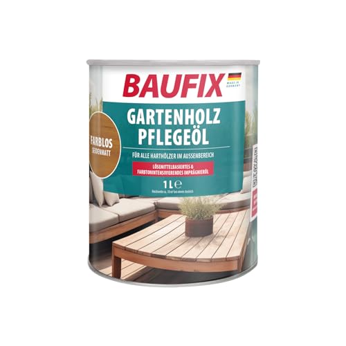 BAUFIX Gartenholz-Pflegeöl farblos, seidenmatt, 1 Liter, lösemittelhaltiges Holzöl für den Außenbereich, mit Imprägnierwirkung