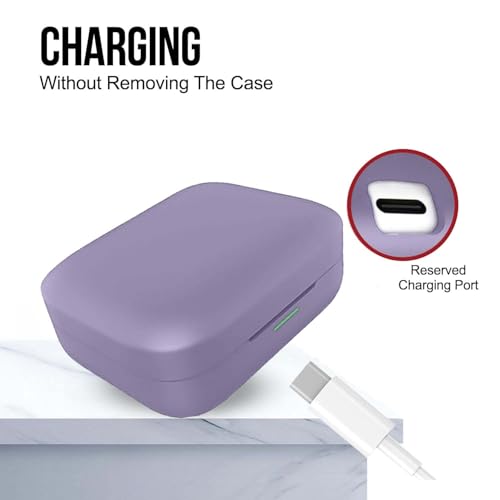 Image of Soft Silicone Case Cover for Realme Buds Air 7 | 7 Pro (Lanyard, Lavender Purple)