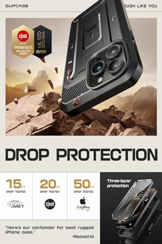 SUPCASE [Unicorn Beetle Pro Series] Case for iPhone 15 Pro, 6.1 Inch (2023), Built-In Screen Protector Full-Body Rugged Holster Case - Black
