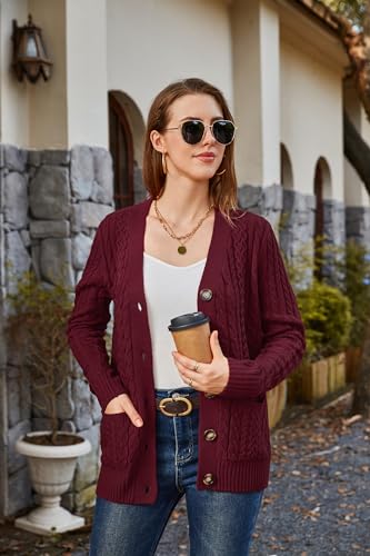 Image of Womens Cardigan Sweaters Cable Knit Sweater 2026 Fall Winter Chunky Open Front Button Down Coats with Pockets