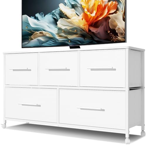 Cómoda para dormitorio con 5 cajones de tela, soporte de TV con 4...