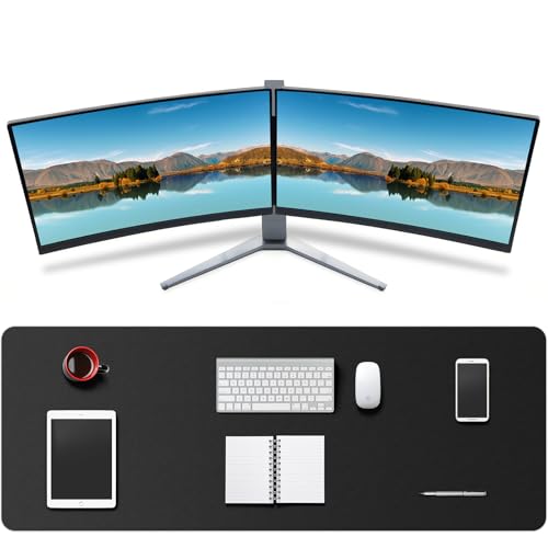 Leather Desk Mat Protector, Mouse Pad, Non-Slip PU Leather Desk Blotter, Suitable for Gamer, Office & Home - 31.5 x 11.8 in, Black