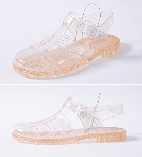 Image of Yehopere Women's Jelly Sandals T-Strap Slingback Bling Beach 80s 90s Retro Flat Shoes