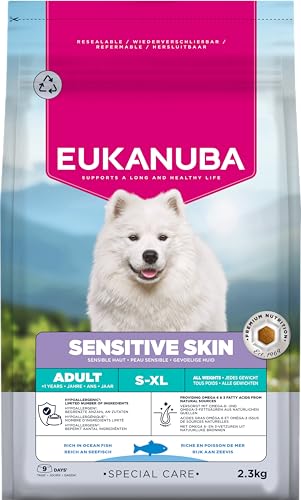 Eukanuba Sensitive Skin Hundefutter mit Seefisch - Hypoallergenes Special Care Trockenfutter für Hunde mit sensibler Haut, 2,3 kg