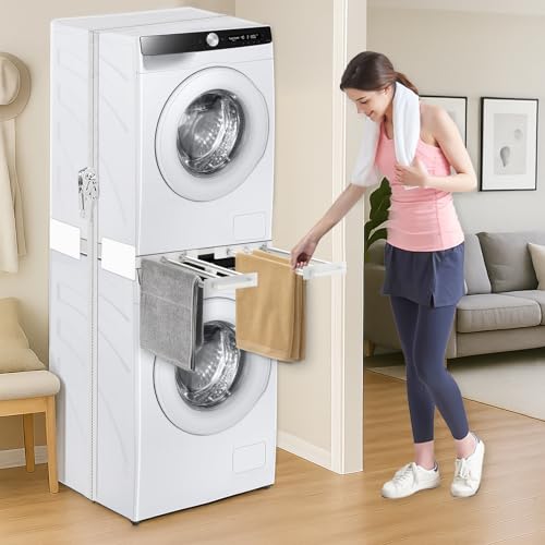 Image of Washer and Dryer Stacking Kit: Universal Stacking Kit with Pull-Out Drying Rack for Laundry Room - Fits Most 24 inch to 29 inch Washers & Dryers - Adjustable - Space-Saving Design