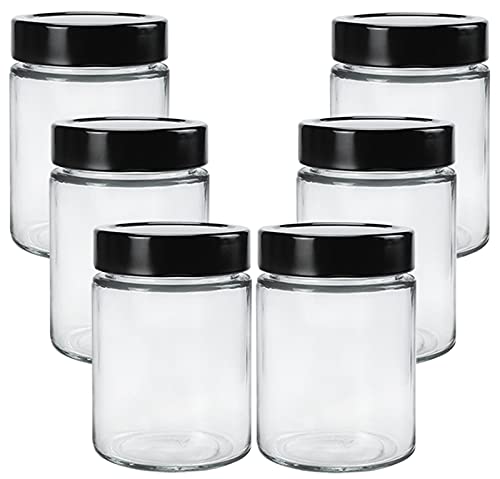 9 OZ Mason Jars, Thick Glass Jars with Metal Lids 6 Pack, Clear Round Candle Jars Canning Jars For Pickles And Kitchen Storage Containers or Honey,Caviar,Herb,Jelly,Jams,Christmas Candle, Sample
