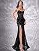 DOUMIFLY Women’s Black Corset Dress Sexy high Slit Dress Sequin Prom Dress All Black Gala Dress for Women