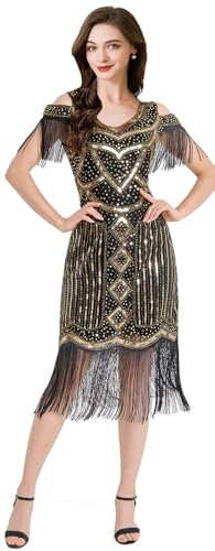 Image of Women Flapper Dresses 1920s V Neck Beaded Fringed Great Gatsby Club & Night Out Dresses