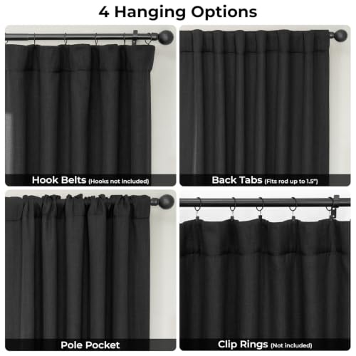 Image of HPD Half Price Drapes - Faux Linen Curtains for Living Room (1 Panel) - 50W X 96L - Textured Room Darkening Curtains for Bedroom 96 Inches Long - Drapes for Home Decor, Essential Black