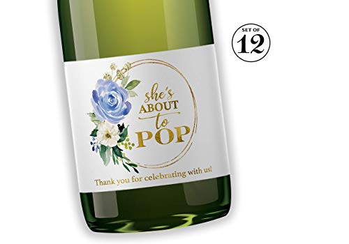 BABY BOY Baby Shower Mini Champagne Labels - She’s About To POP Mini