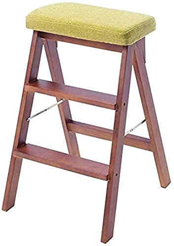 Taburete portátil de 3 peldaños marrón, escalera de madera y taburete alto 5