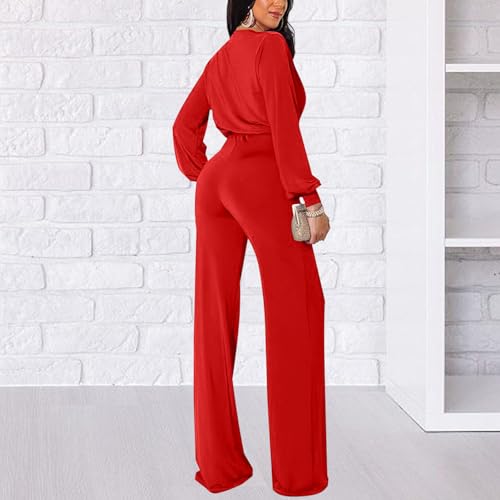 Image of shengfan Formal Jumpsuits for Women Dressy Evening Sexy Deep V Neck Plus Size Long Wide Leg Pants Rompers Clubwear