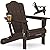 KINGYES Adjustable Folding Adirondack Chair, HDPE Reclining Adirondack Chair with Cup Holder, All Weather Resistance Embossing Oversize Adirondack Outdoor Chair, Brown