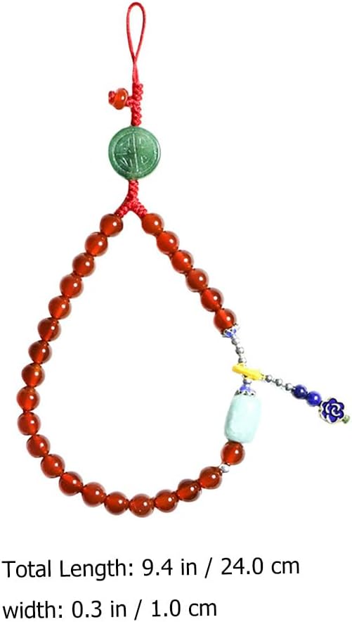 Hemobllo Red Agate Phone Charm Wrist Strap, Adjustable Handmade Jade Beaded Phone Lanyard foRr Women, Chinese Style Bracelet Charm, Aesthetic Anti-Lost String, Lucky Blessing Gift