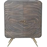 DRW Eingangsschrank mit 2 Holztüren in Grau und Gold, 90 x 42 x 110 cm