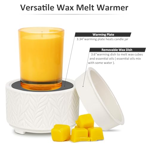 EQUSUPRO Wax Melt Warmer for Scented Wax Melts 3-in-1 Electric Ceramic Candle Wax Warmer Burner Fragrance Wax Melter for Home Office Bedroom Gift & Decor (White -7 led Light)