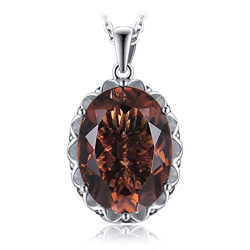 JewelryPalace Huge 8.5ct Oval Shape Natural Smoky Quartz Pendant Necklace for Women, 925 Sterling Silver Necklace for Her, Genuine Gemstone Jewelry sets 18 Inches Chain