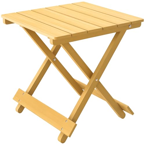Outsunny Table Basse Pliante en Bois Massif, Table d'appoint Pliante, légère, Dessus à Lattes, pour Balcon, Jardin, terrasse, 40 x 43 x 40 cm, Bois Naturel