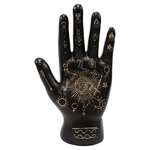 Ebros Gift Ancient Mystical Psychic Fortune Teller Chirology Palmistry Hand Palm with Lines and Symbols Figurine Decor Witchcraft Spiritual Divinity Statue for Palmists Readers (Black) Cover