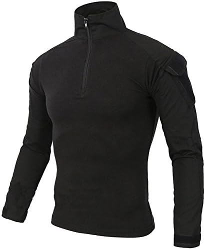 HARGLESMAN Men's Tactical Military Shirts 1/4 Zip Long Sleeve Fitting Combat Shirt with Pockets (Black1, M)