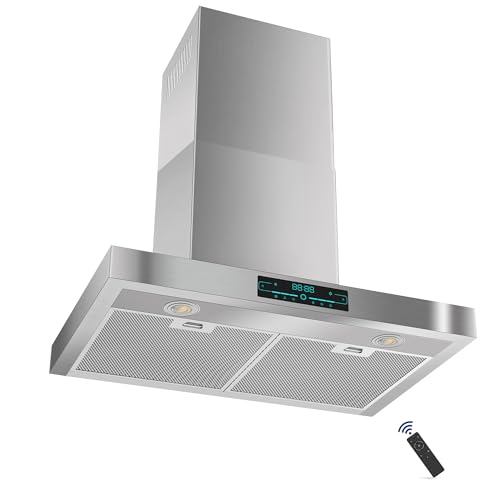 KMA-E30 Wall Mount Range Hood with 4-Speed Fan,900CFM Powerful Suction,30 Inch Stainless Steel Ducted Kitchen Vent Hood Extractor with Led Lights,Smart Touch Panel and Remote Control