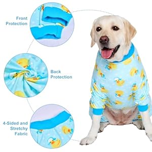   LovinPet-Big-Dog-Wound-CareSurgery-Recovery-shirt-Pet-Anxiety-shirt-Lightweight-stretchy-knit-fabric-Rubber-Ducks-with-Hats-Blue-Print-Dog-Pjs-Dog-Pajamas-Pet-PjsLarge
