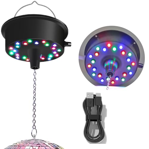Disco Ball Motor with Lights, 5-9 RPM 24 LED Mirror Ball Motor with Lights for 4 6 8 12 Balls for Party(USB/Battery Powered)