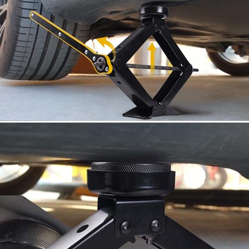 Image of Car Jack Kit for Tesla Cars | Scissor Jack | Max 3 ton (6,600 lbs) | Suitable for Tesla Model 3 /Model S /Model X /Model Y. Comes with Labor-Saving Wrench /Bracket Pad, Black