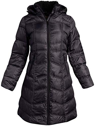 Big Chill Women's Winter Coat - Down Blend Long Length Sherpa Fur Lined Quilted Jacket Charcoal/Black, Size Large