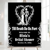 Fall Bridal Shower Decorations, Halloween Bridal Shower Welcome Sign, Till Death Do Us Part Bridal Shower Poster Skull Skeleton Couple Black Gothic Floral Wedding Shower Signs, Fall Wedding Shower