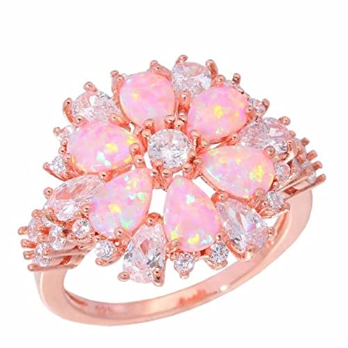 LOKILOKI Somptueux Grands Anneaux D'opale De Feu Rose avec Pierre Couleur Or Rose Cristal Clair Fleur Flore Fleur De Cerisier Bijoux Femme Fille
