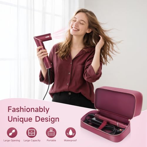 Image of Travel Hair Dryer Case for Shark Flexstyle, Double-Layer Carrying Case for Shark Flex Style Blow Dryer, Portable Hair Tools Storage Organizer Bag for FlexFusion Beauty Hairdryer Attchments (Cherry)