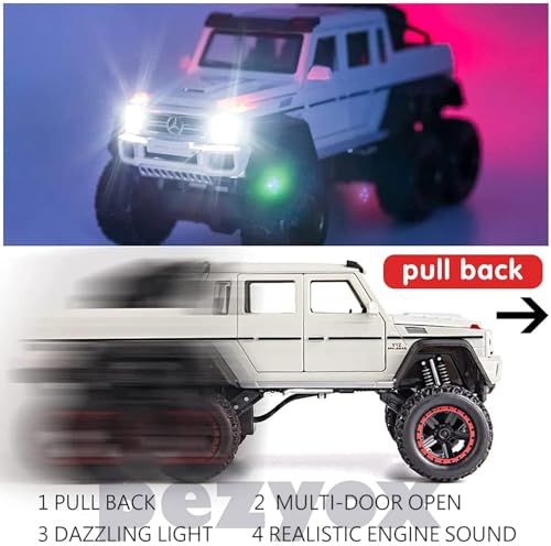 Image of 1 /22 Benz G63 AMG 6x6 V12 Off-Road Black Pickup Model Car, Zinc Alloy Pull Back Toy car with Sound and Light for Kids Boy Girl Gift (White)