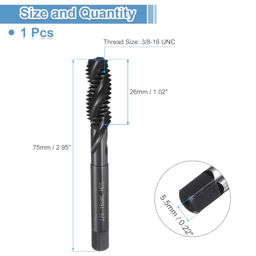 QUARKZMAN Amerikanische Gewindeschneider 3/8-16 UNC Gewindebohrer HSS6542 Hochwertiger Nitrierbeschichtete Gewindeschneider - 1 Stück