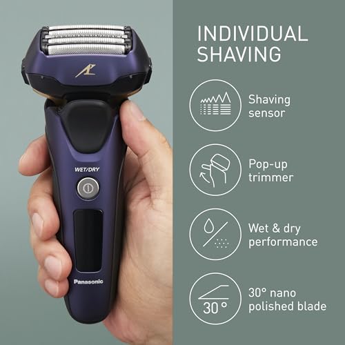 Panasonic ES-LV67 5-Blade Wet & Dry Electric Shaver For Men, Rechargeable, Responsive Beard Sensor, Multi-Flex 16D Head(Navy and Black) ( UK 2pin Bathroom Plug) - Image 5