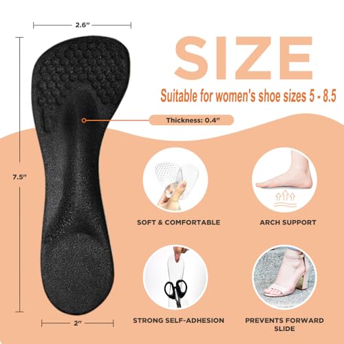 Image of 3 /4 High Heel Cushion Insoles, Self-Adhesive Arch Support Inserts for Flat Feet and Arch Pain Relief, Gel Shoe Inserts for Sandal, Flats and High Heels (2 Pairs, Black, Women's 5-8.5)